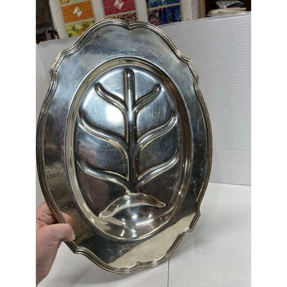 Antique Silver Meat Platter with "Tree Of Life" Silverplate Footed Serving Tray - Picture 9 of 14
